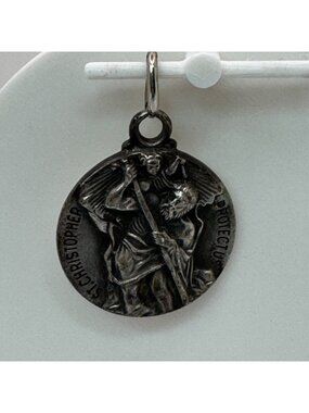 Sterling Silver St. Christopher Pendant Charm M. De Jean Vintage 1.25" Religious